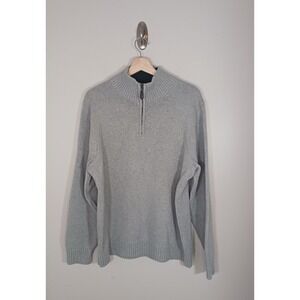 LL Bean Quarter Zip Sweater Mens L Gray Cotton Pullover Casual Knit